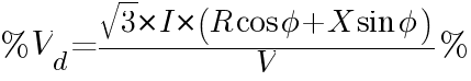 %V_d={{sqrt{3}*I*(R cos phi + X sin phi)}/V}%