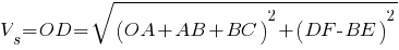 V_s = OD = sqrt{(OA + AB + BC)^2 + (DF - BE)^2}
